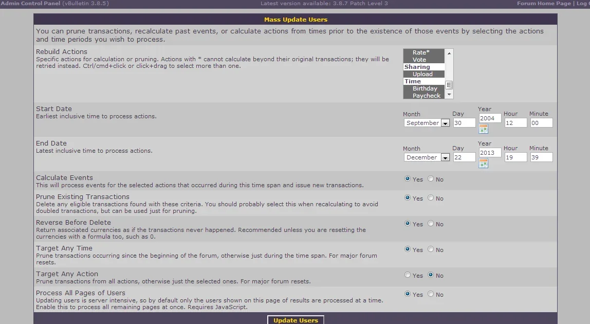 Recalculate User Accounts   City of Gamers Online Community   vBulletin Admin Control Panel 2.webp